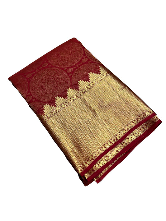 Southloom Pure Handloom Bridal Kanchipuram Silk Saree with Korvai Work (Red)