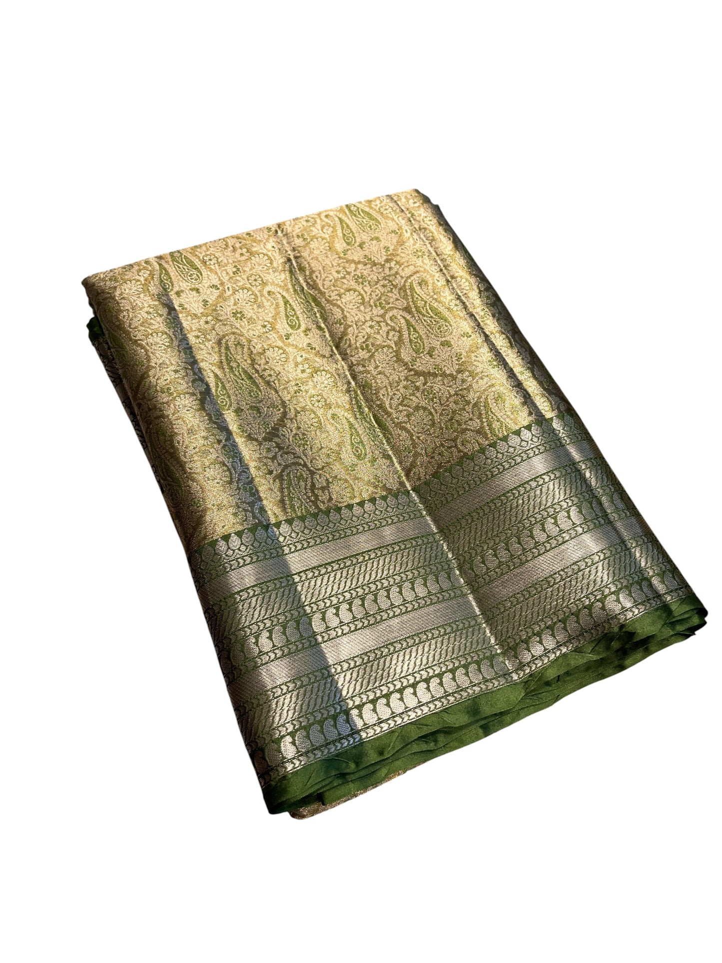 Southloom Semi Banarasi Katan Tissue Saree with Woven Work on Body and Borders (Golden & Green)