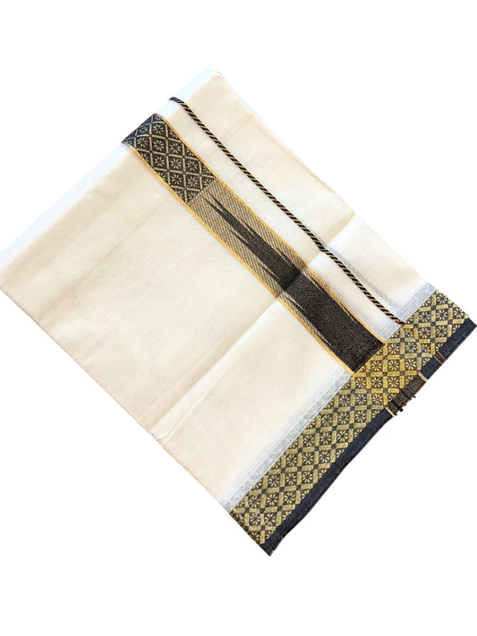 Southloom Kerala Pure Cotton Double Mundu with Kasavu Kara and Black Border (South Indian Dhoti)
