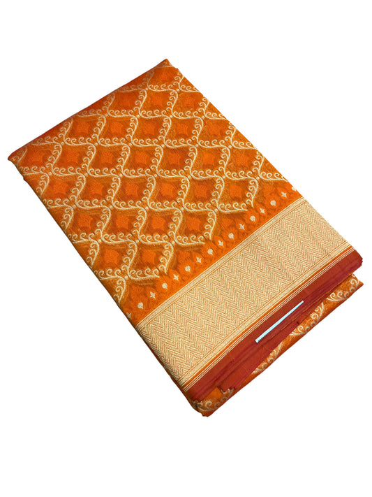 Southloom Cotton Banarasi Silk Saree with Woven Work on Body and Borders (Orange & Yellow)
