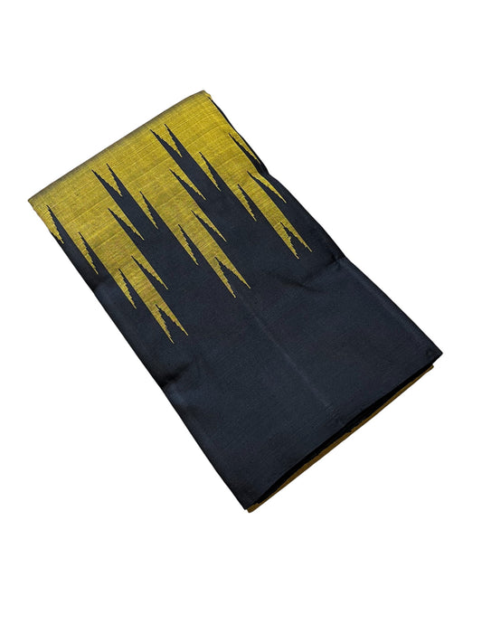 Southloom Pure Handloom Bridal Kanchipuram Silk Saree with Korvai Work (Yellow & Black)