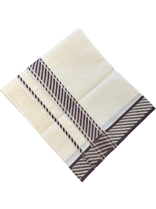 Southloom Off White Cotton Single Mundu with Ksavu and Kara Purple Border (South Indian Dhoti)