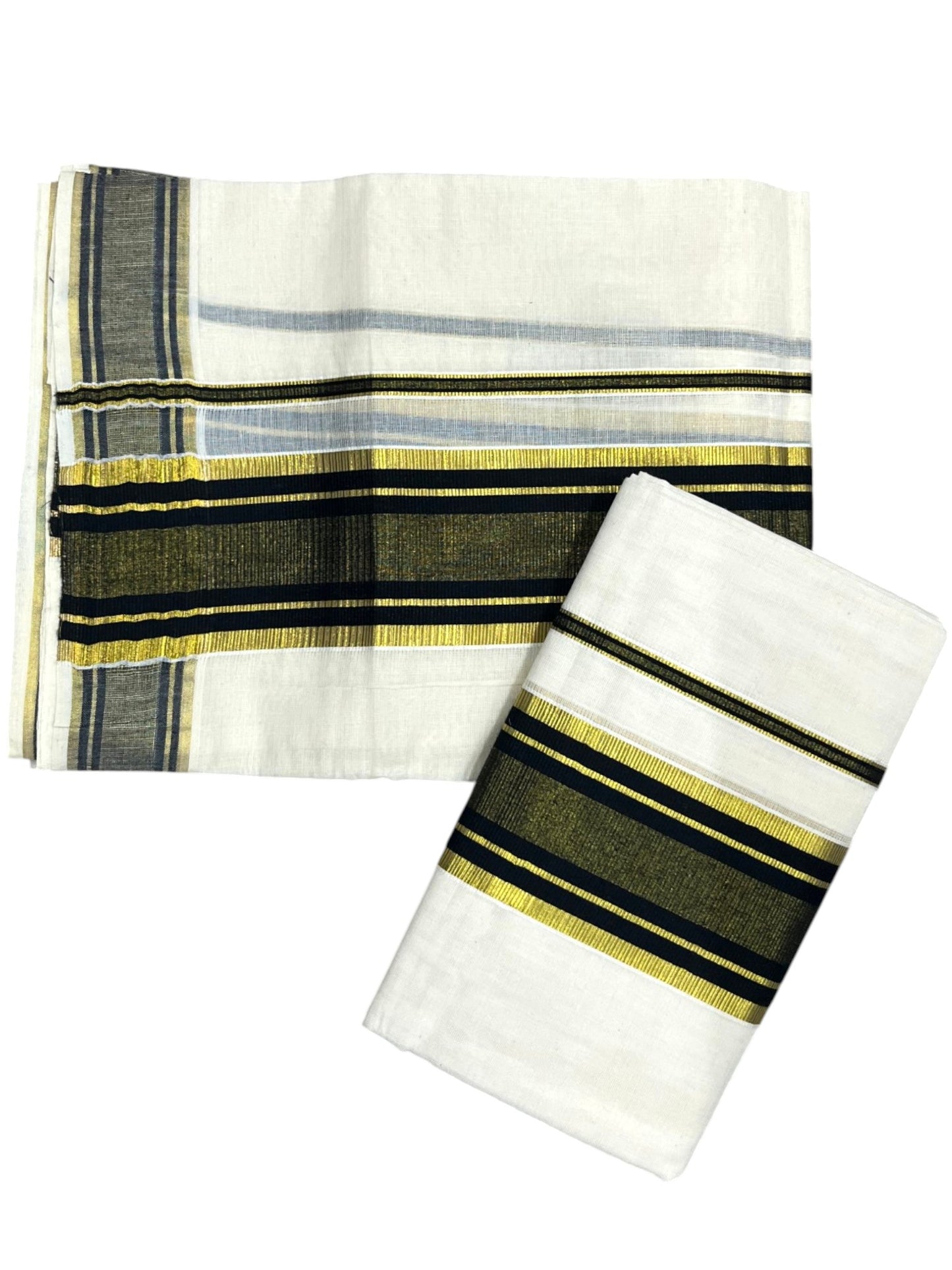 Southloom Kerala Cotton Kasavu Single Set Mundu (Mundum Neriyathum) with Black Kasavu Border SLKK