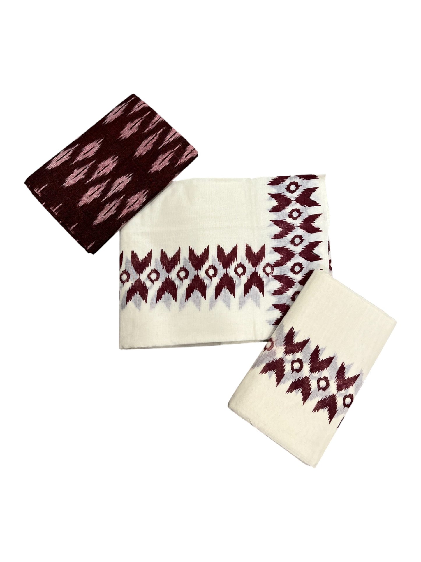 Southloom Ikat Design Brown Printed Set Mundu with Blouse Piece 2.80Mtrs