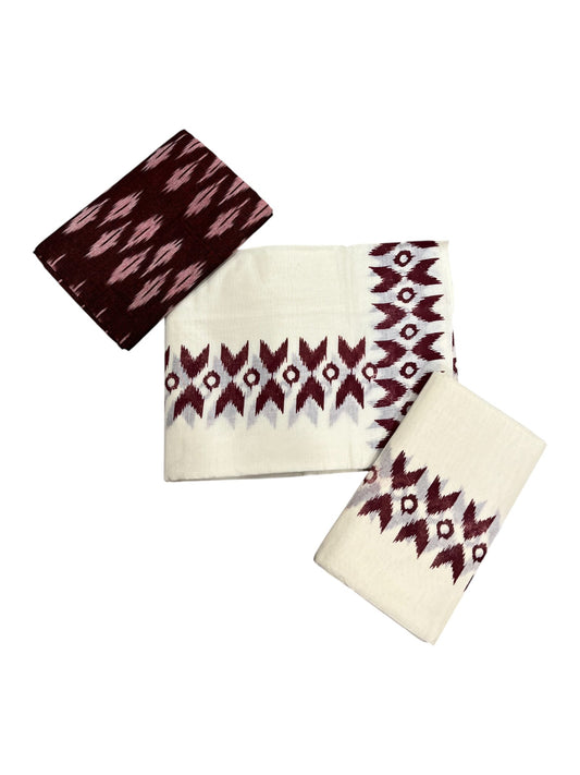 Southloom Ikat Design Brown Printed Set Mundu with Blouse Piece 2.80Mtrs