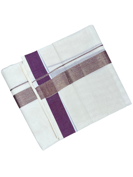 Southloom Kerala Pure Cotton Double Mundu with Purple Border (South Indian Dhoti)