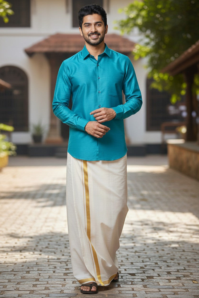Pure Cotton Blue Solid Shirt SLSHIRT 46 FS