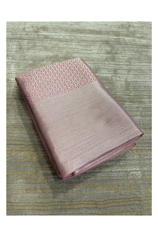 Southloom Banarasi Silver Zari Brocade Work Silk Saree in Pink Pastel Shade