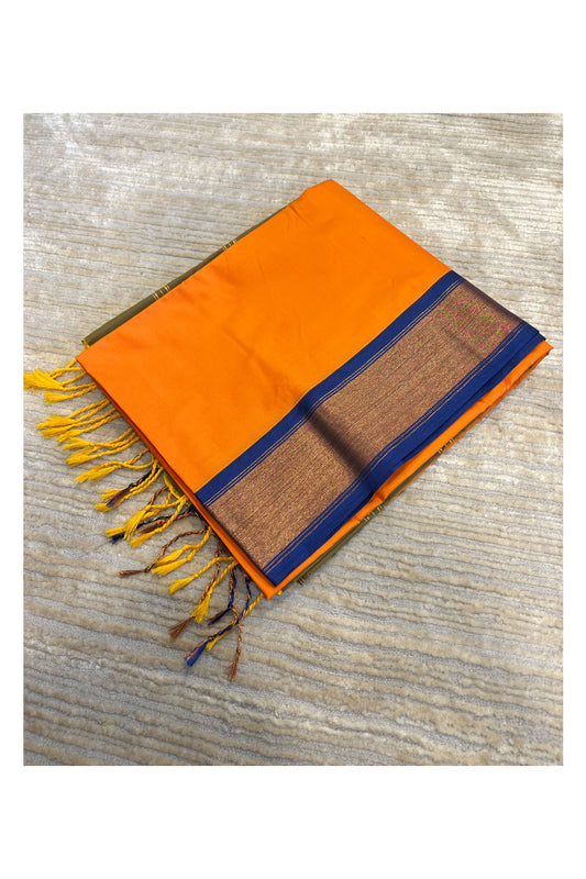 Southloom South Silk Pattu Saree With Orange Body and Blue Pallu