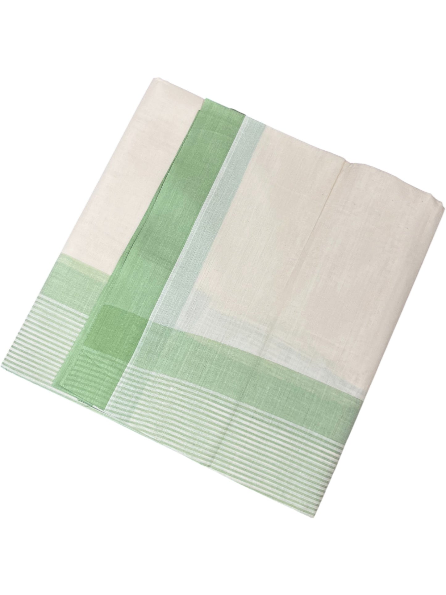 Southloom Kerala Pure Cotton Double Mundu with Green Lines Border (South Indian Dhoti)