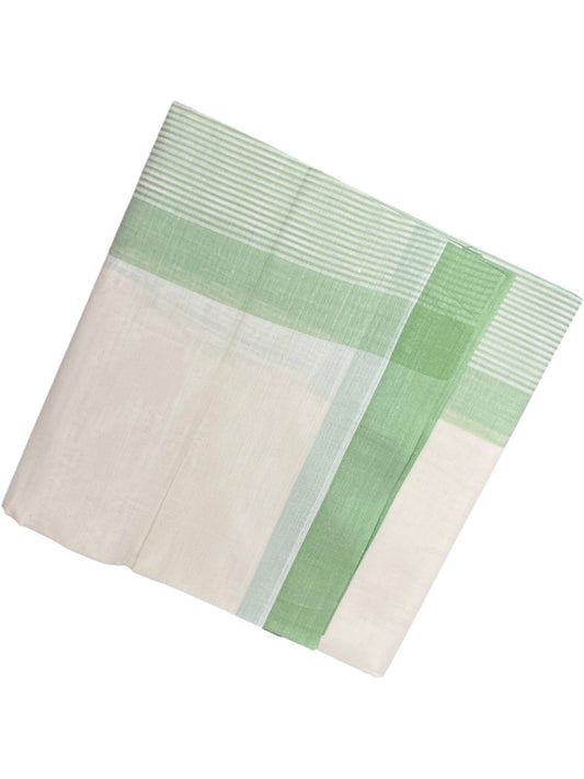 Southloom Kerala Pure Cotton Double Mundu with Green Lines Border (South Indian Dhoti)
