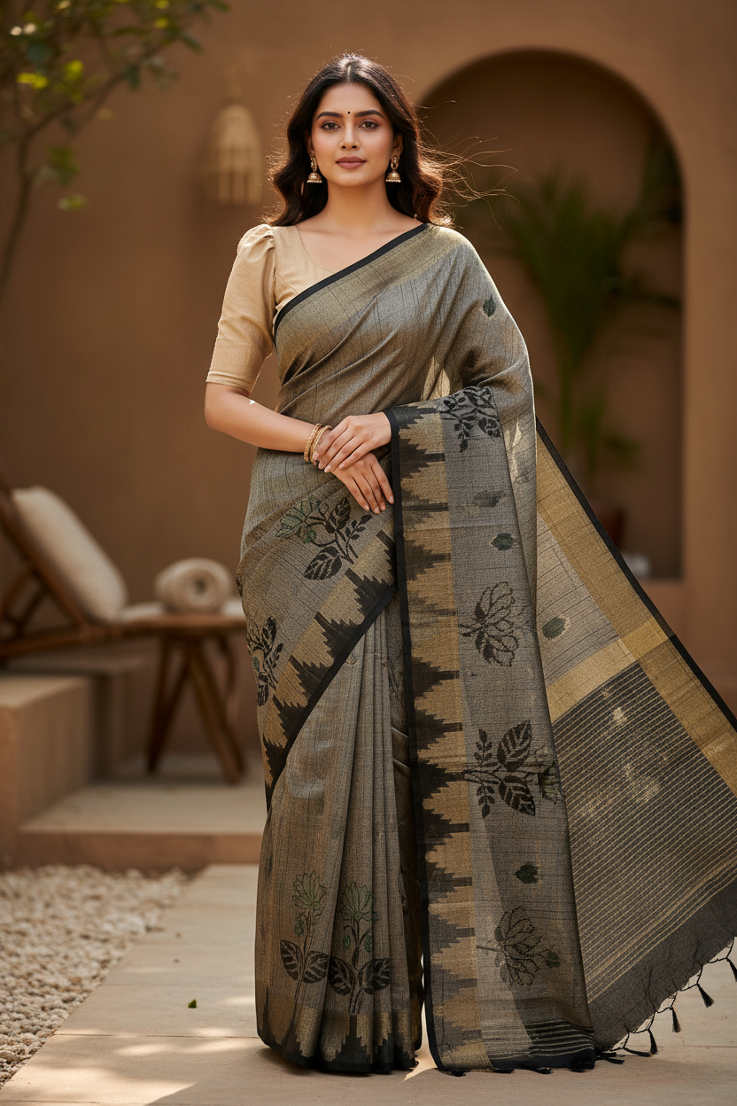 Southloom Banarasi Silk Saree with Woven Work on Body and Borders (Beige)