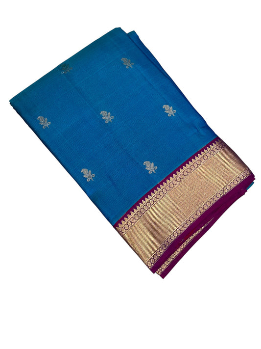 Southloom Premium Bridal Handloom Kanchipuram Silk Saree With Korvai Works (Blue & Purple)