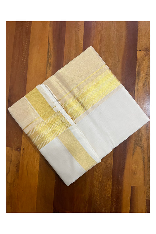 Southloom Premium Handloom Pure Cotton Wedding Mundu with Tissue Kasavu on Border (South Indian Kerala Dhoti)