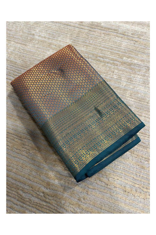 Southloom Brocade Silk Bridal Saree WIth Woven Borders And Blouse Piece in Gold And Blue