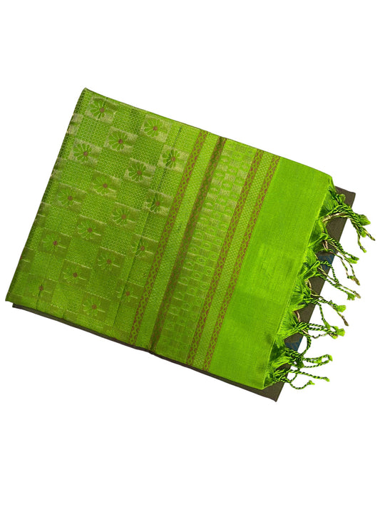Southloom Pure Handloom Kanchipuram Silk Saree with Korvai Zari Work (Green & Grey)