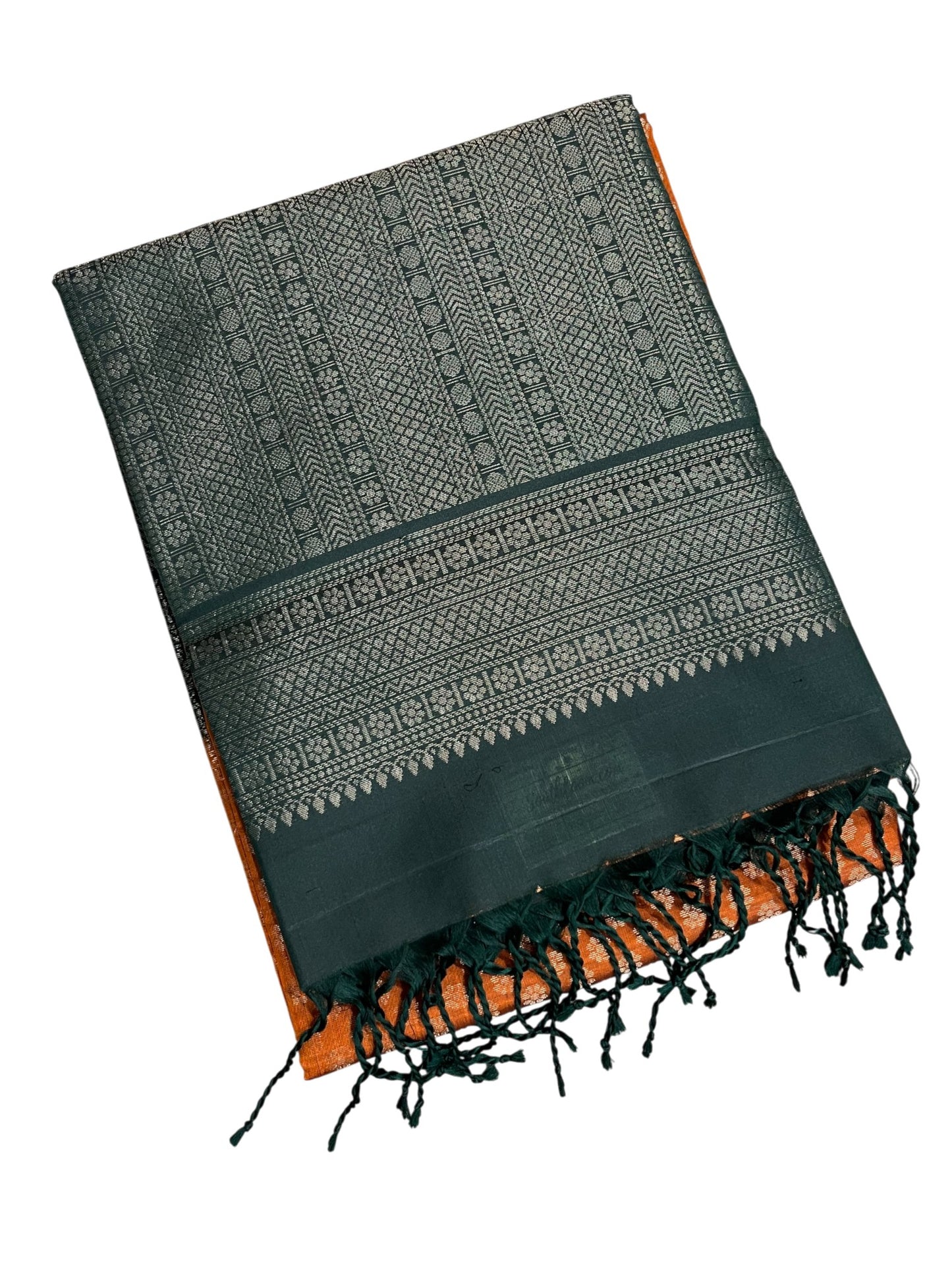 Southloom Pure Handloom Bridal Kanchipuram Silk Saree with Korvai Work (Orange & Green)