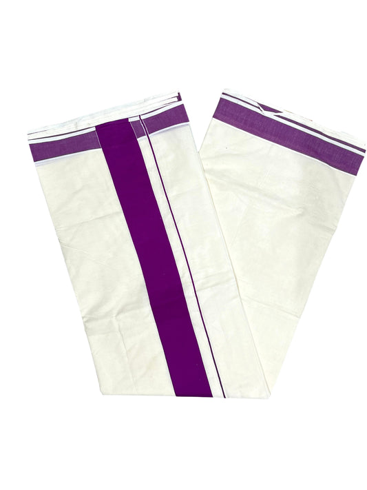 Southloom Kerala Pure Cotton Plain Kasavu Saree with Violet Border 3 inch
