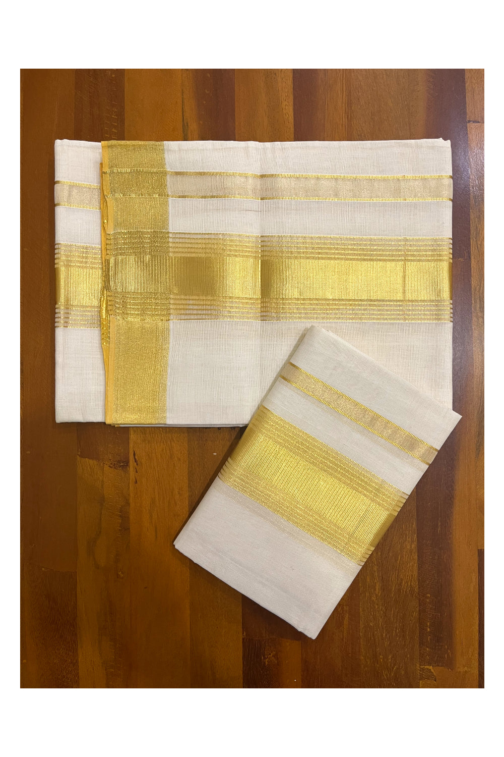 Southloom Premium Balaramapuram Unakkupaavu Handloom Cotton Wedding Set Mundu with Kasavu Lines Border