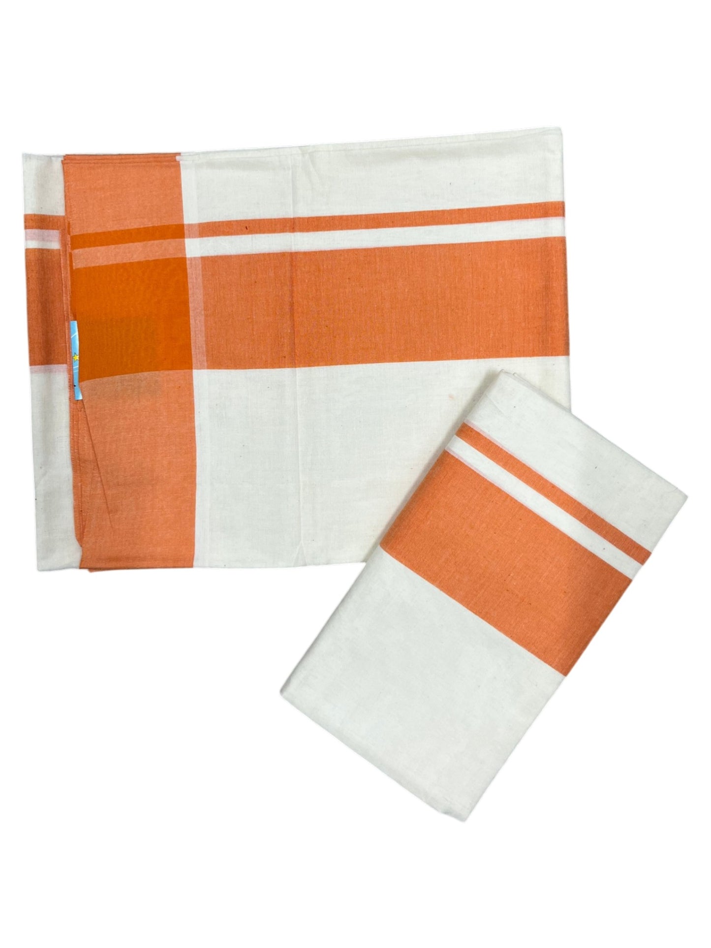 Southloom Pure Cotton Kerala Single Mulloth Set Mundu (Mundum Neriyathum) Orange Border in 2.80 mtrs SL243