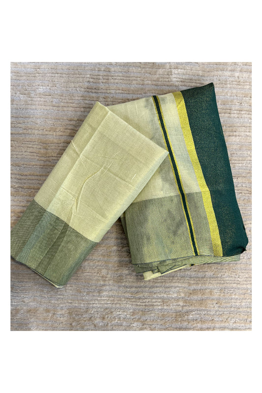 Southloom Tissue  Ready to Wear Kasavu Kerala Saree with Green Kara and Blouse Piece