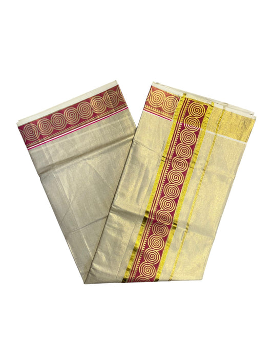 Southloom Kerala Tissue Kasavu Plain Saree Hand Printed
