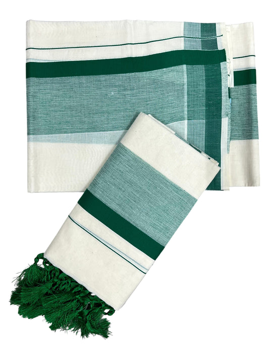 Southloom Kerala Cotton Mundum Neriyathum Single (Set Mundu) with Green Border 2.80 Mtrs