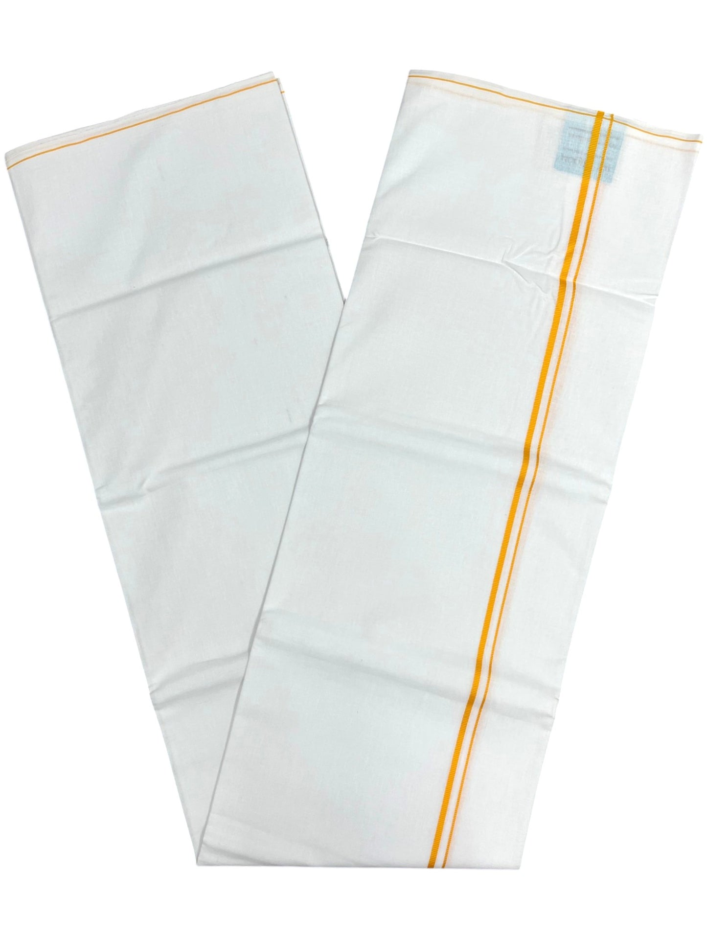 Southloom Pure White Cotton Single Eerkkil Kara Mundu with Yellow Border (South Indian Kerala Dhoti)