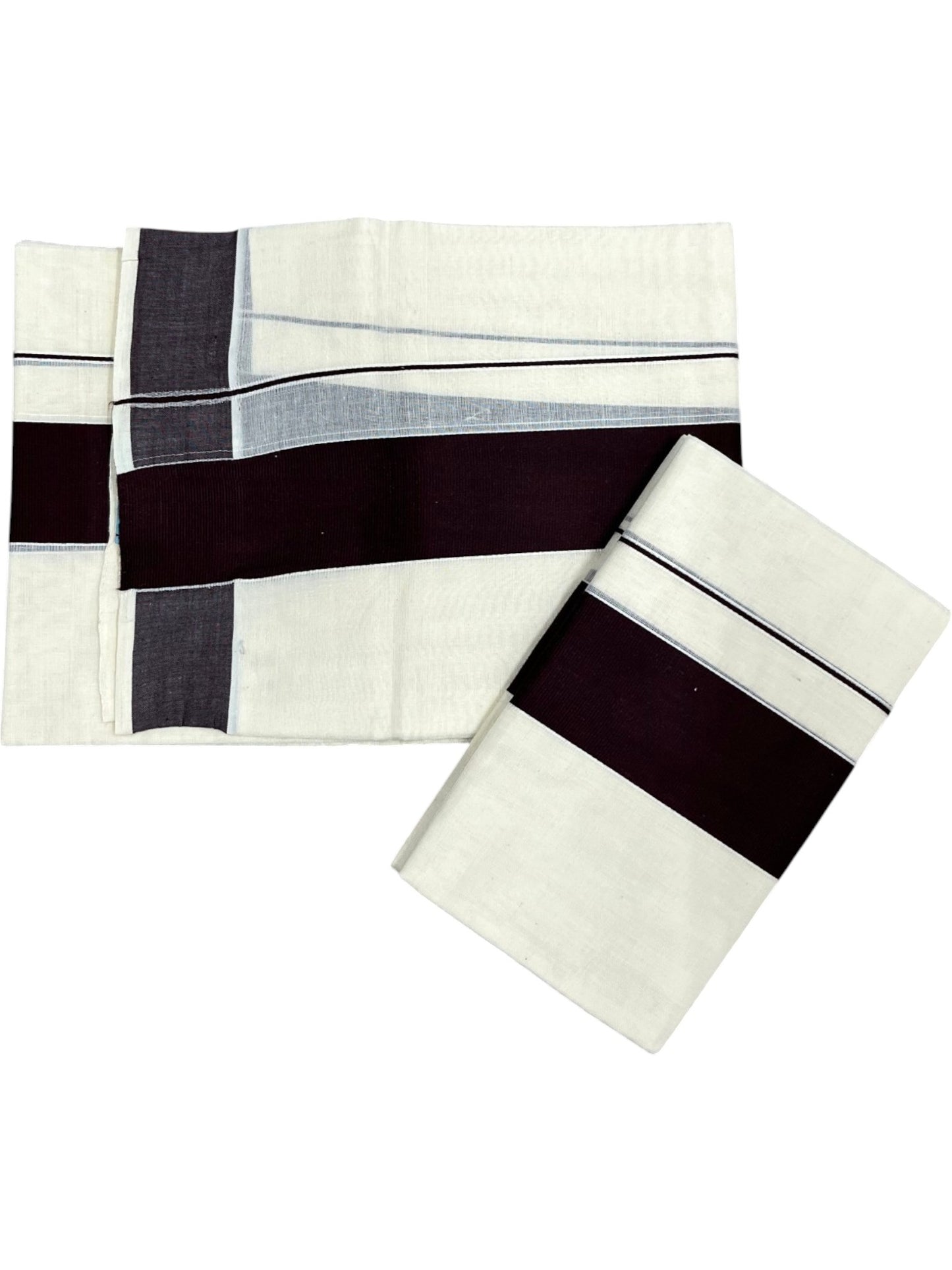 Southloom Kerala Cotton Mundum Neriyathum Single (Set Mundu) with Brown Border 2.80 Mtrs