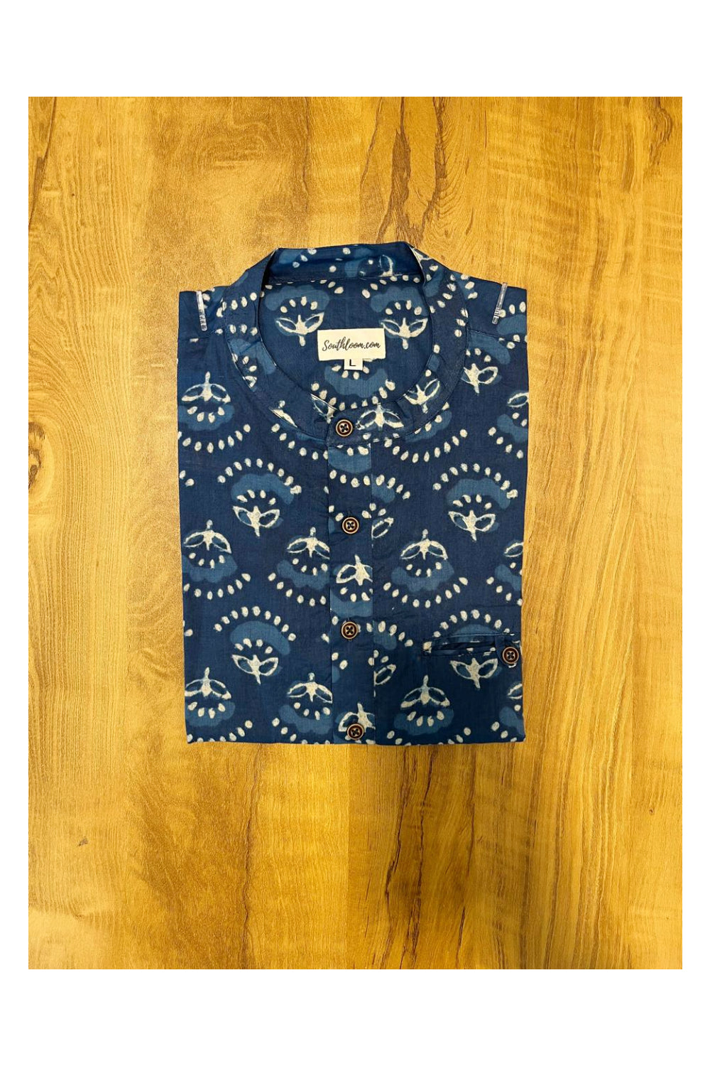 Southloom Blue Short Kurta with White Block Prints