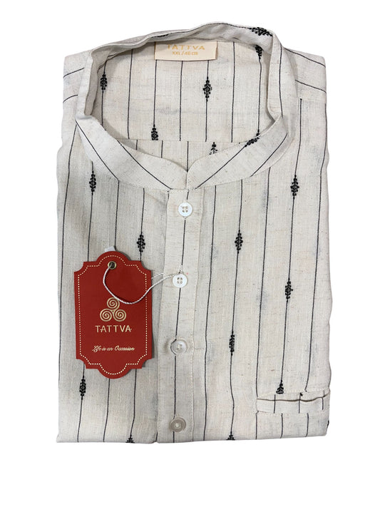 Southloom White Woven Patterns Semi Silk Short Kurta for Men