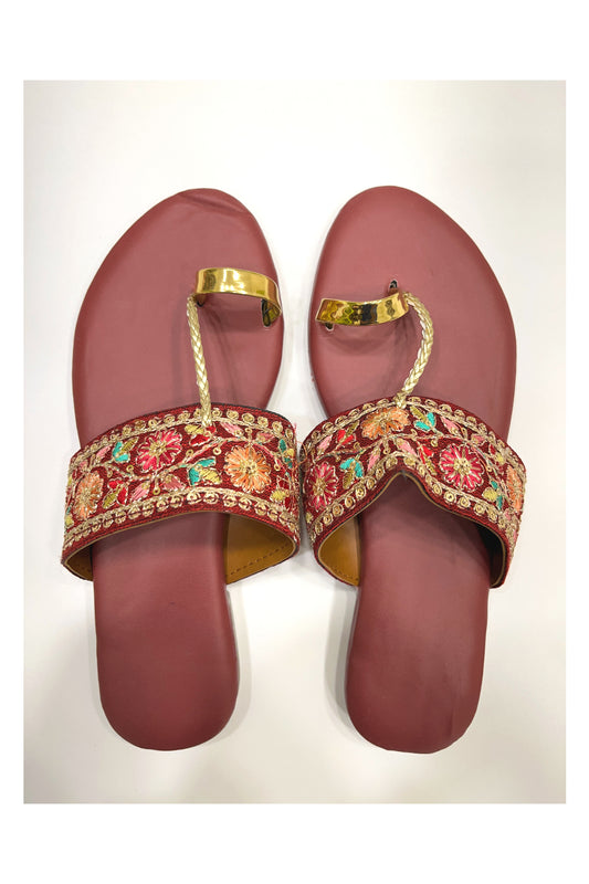 Southloom Jaipur Handmade Embroidered Maroon Sandals