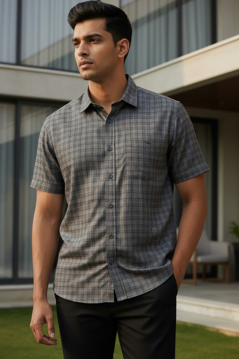 Southloom Pure Cotton Grey Check Shirt SLSHIRT 44 HS