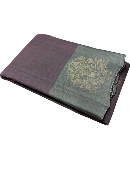 Southloom Pure Handloom Kanchipuram Silk Saree with Butta Work (Purple & Grey)
