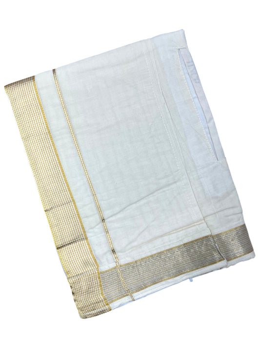 Southloom Kerala Cotton Velcro Double Mundu with Gold Kasavu Border (South Indian Kerala Dhoti)