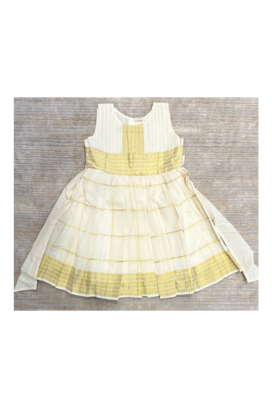 Southloom Premium Kasavu Frock in Balaramapuram Handloom Fabric for Girls