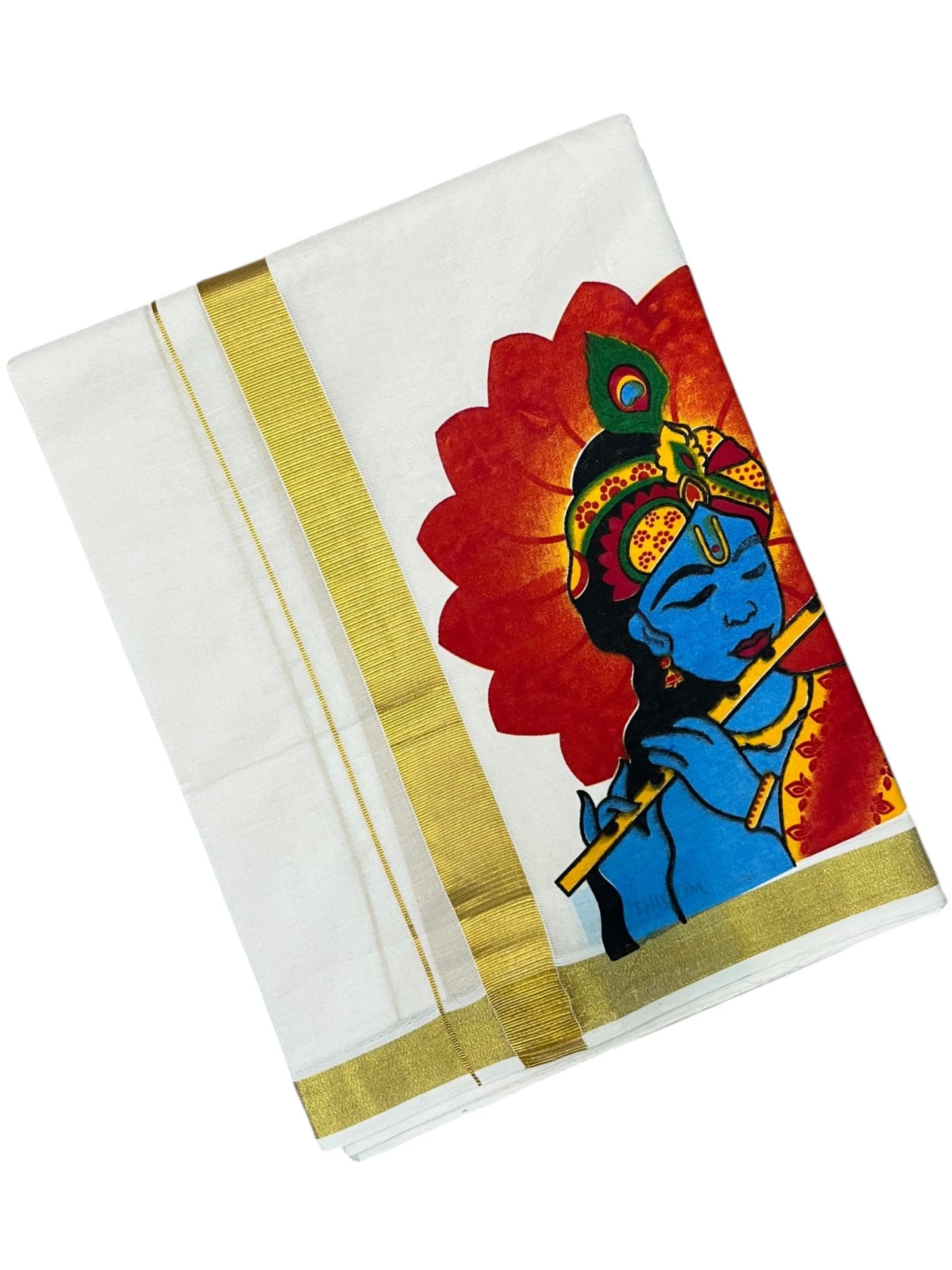 Southloom Kerala Cotton Lord Krishna Digital Printed Double Mundu (South Indian Kerala Dhoti) SL567