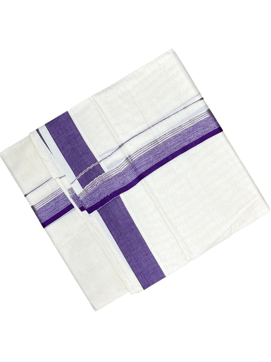 Southloom Pure Cotton Mundu with Silver Lines and Voilet Border (South Indian Kerala Dhoti)