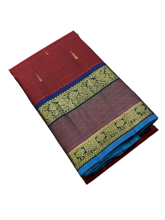 Southloom Pure Handloom Kanchipuram Silk Saree with Korvai Work (Maroon & Blue)