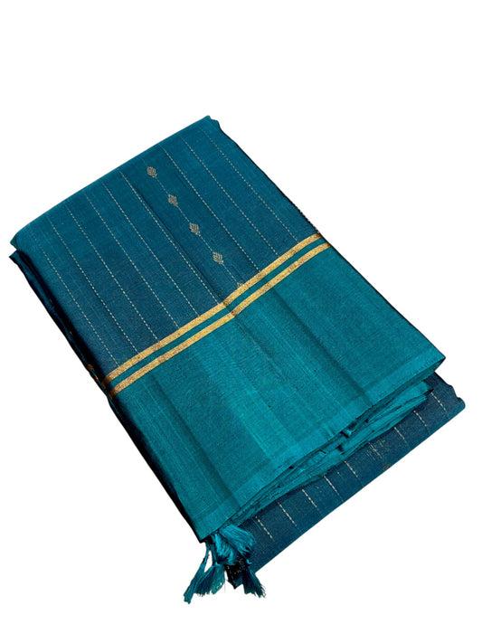 Southloom Pure Handloom Kanchipuram Silk Saree with Butta Work (Blue)