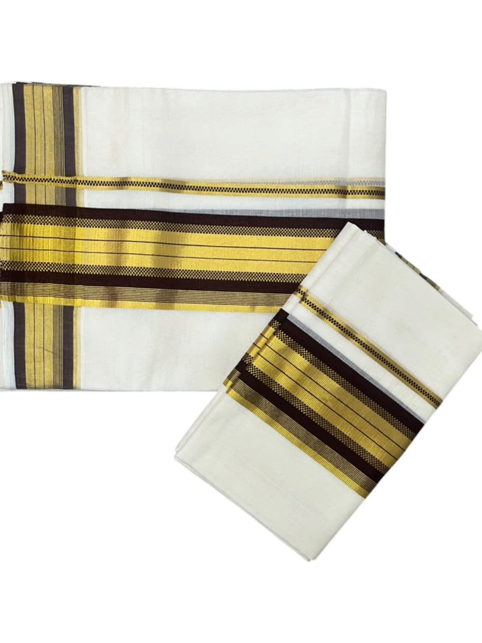 Southloom Premium Handloom Set Mundu with Kasavu With Brown and Golden Border (2.80 Mtr)