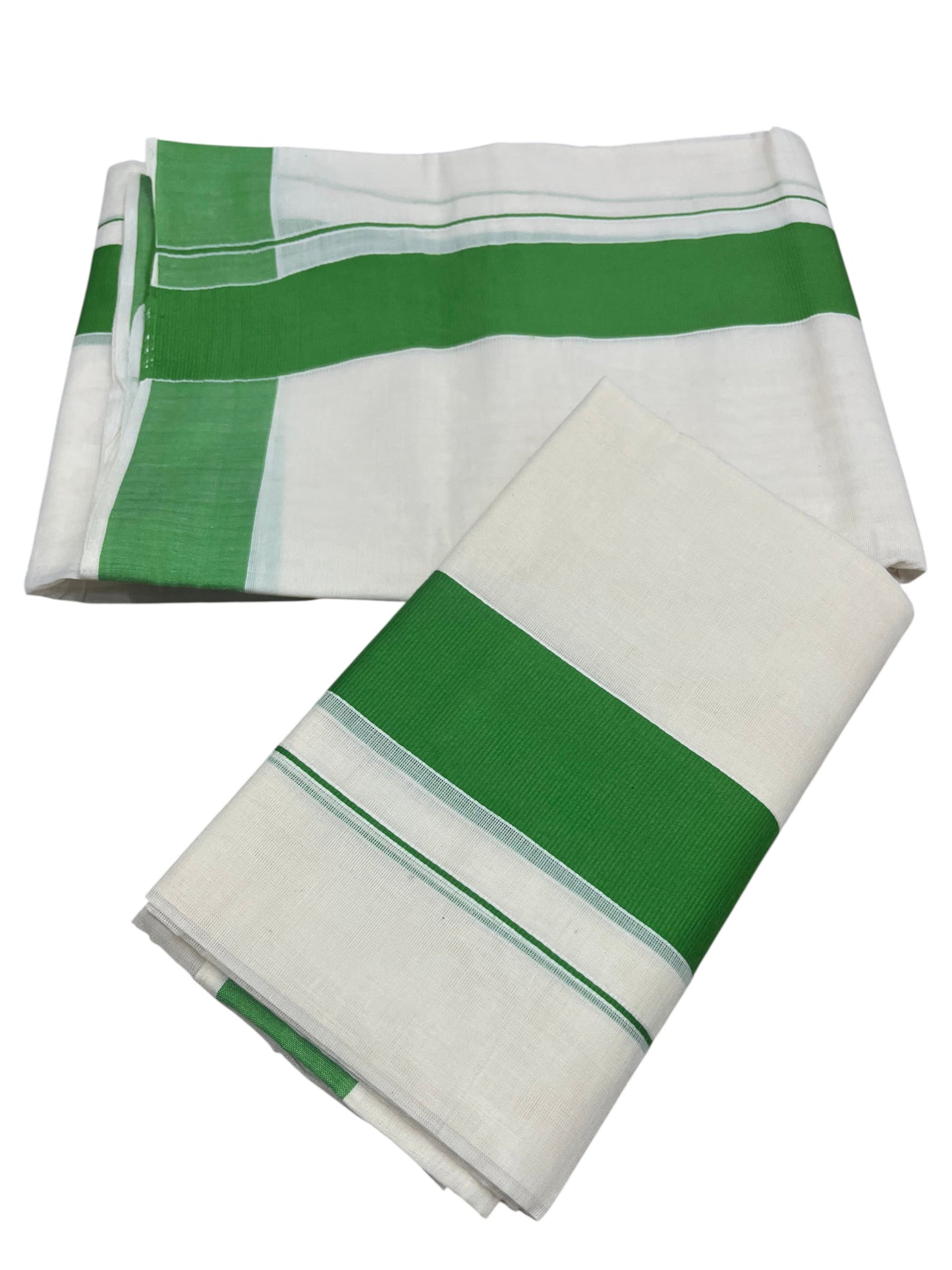 Southloom Kerala Cotton Set Mundu (Mundum Neriyathum) with Kasavu and Green Border