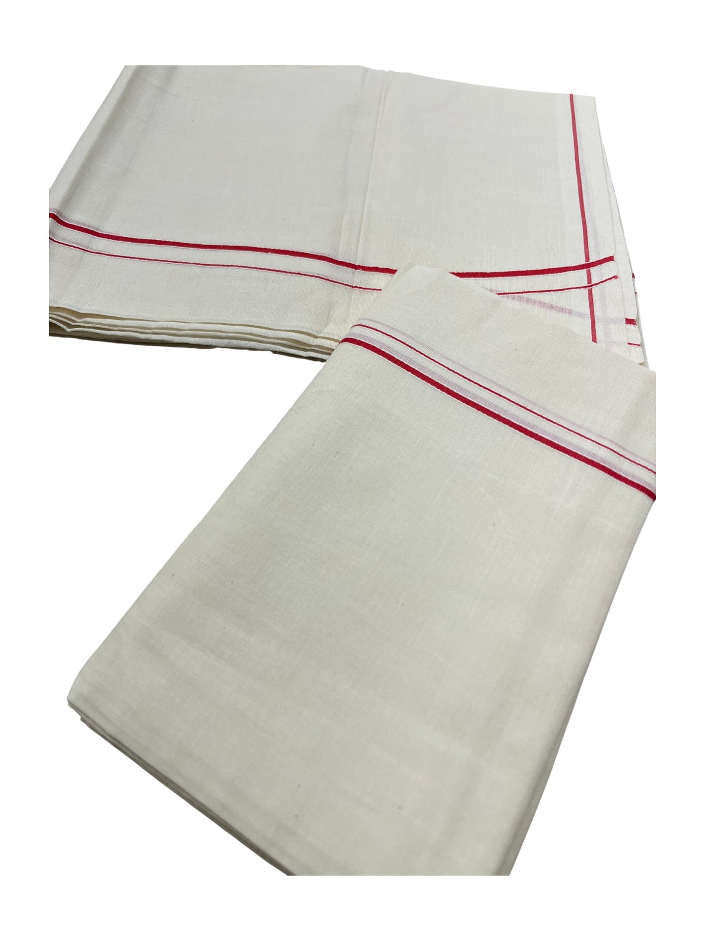 Kerala Cotton Mundum Neriyathum Single (Set Mundu) with Red Eerkkil Kara