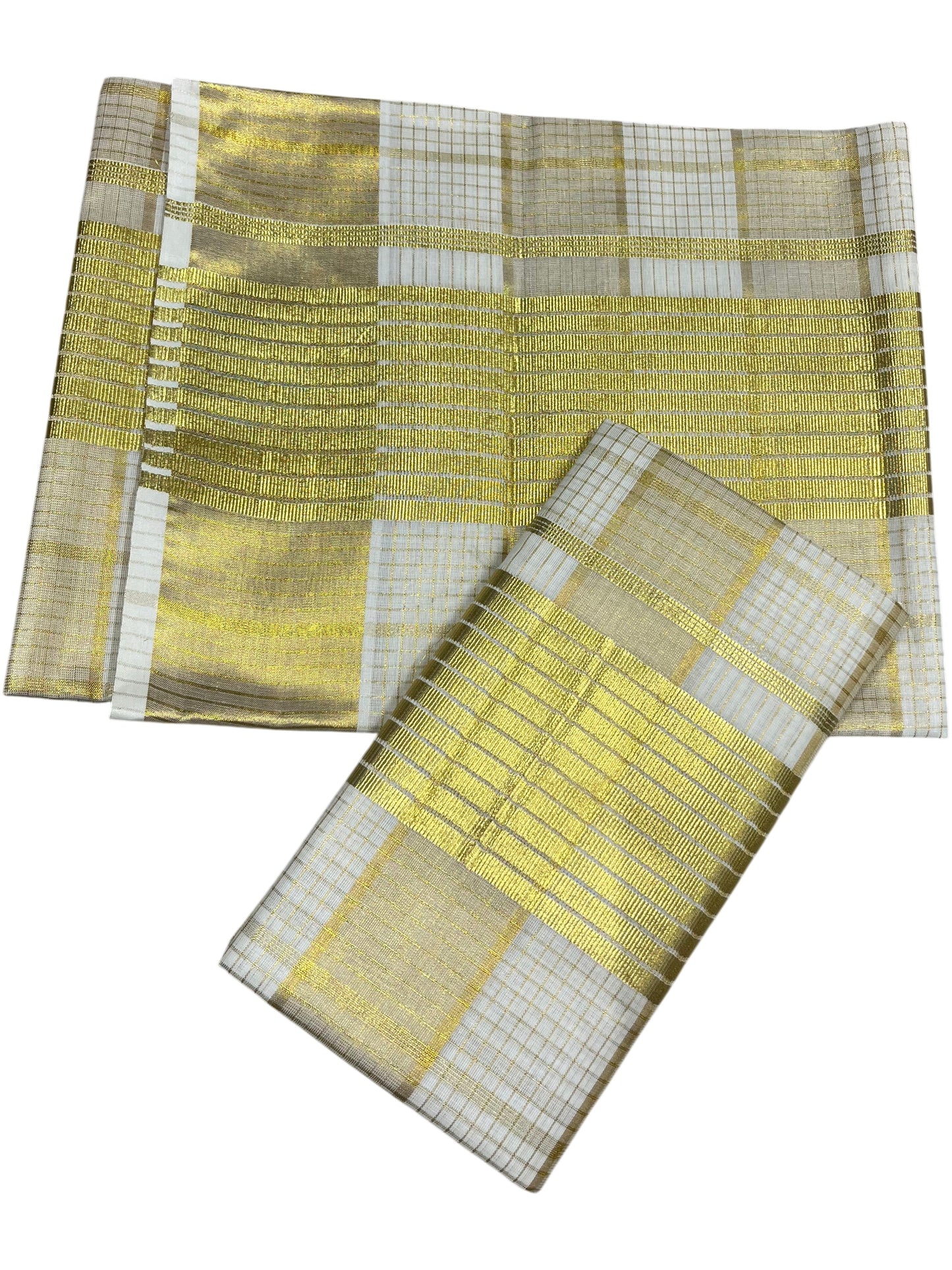 Southloom Kerala Tissue Single Set Mundu (Mundum Neriyathum) with  Kasavu Check Across Body