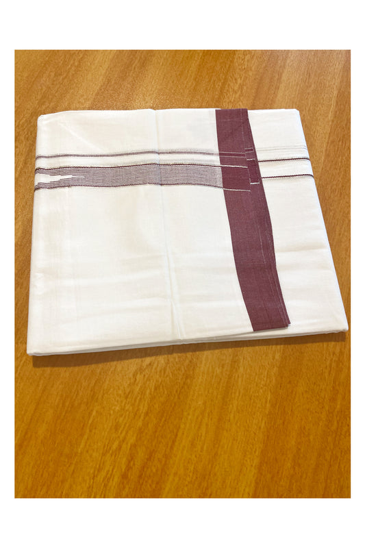 Pure White Cotton Double Mundu with Maroon Border (South Indian Dhoti)