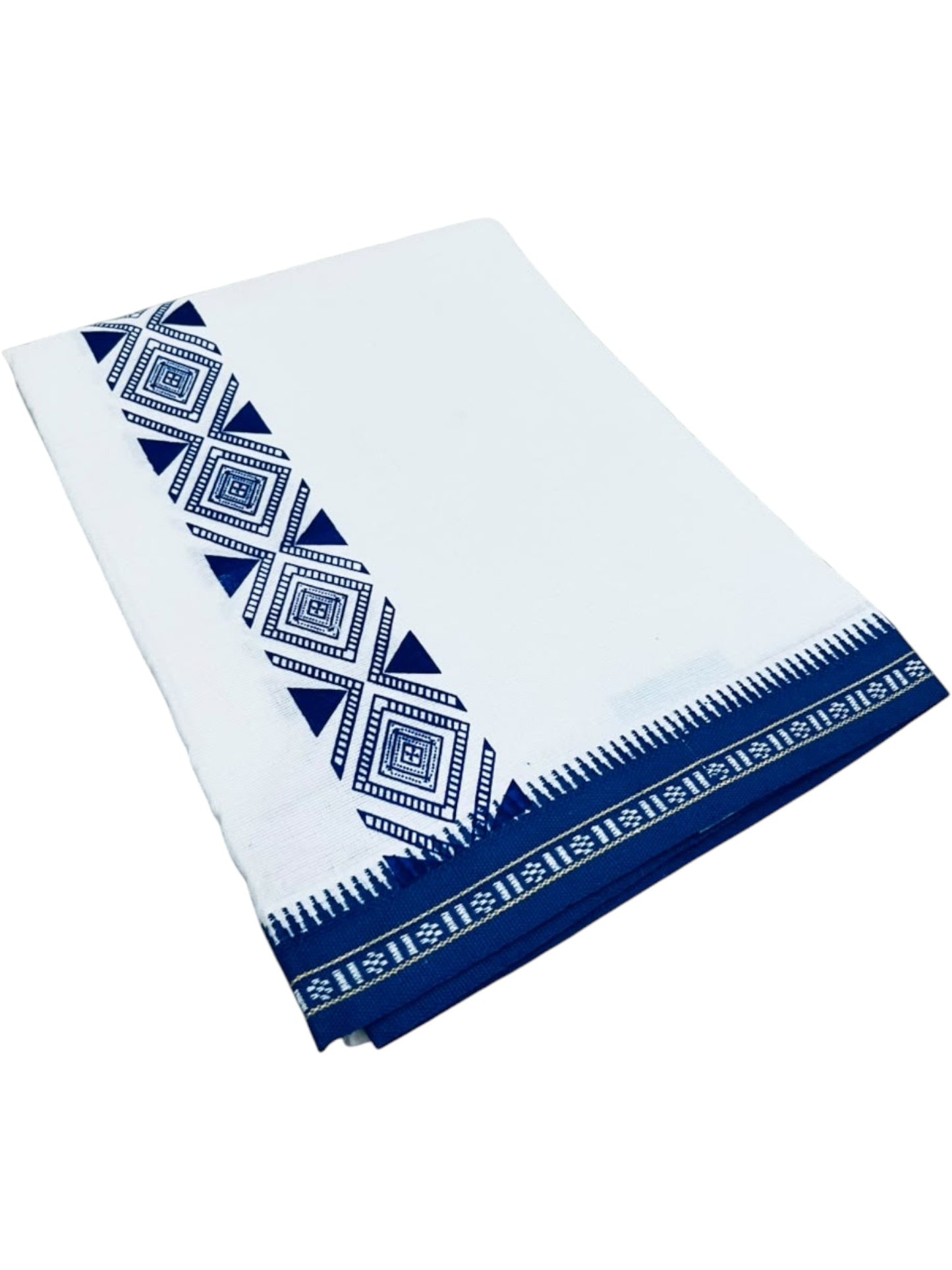 Southloom White Blue Printed Single Mundu / Otta Mundu / Lungi (South Indian Kerala Dhoti)