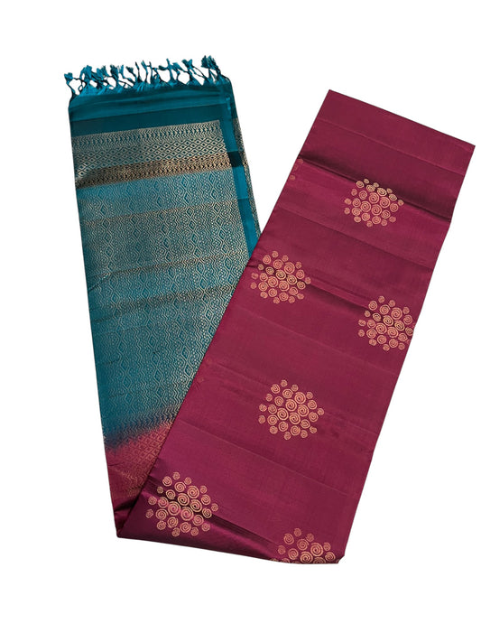 Southloom Pure Handloom Kanchipuram Silk Saree with Butta Work (Maroon & Blue)