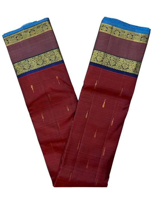 Southloom Pure Handloom Kanchipuram Silk Saree with Korvai Work (Maroon & Blue)