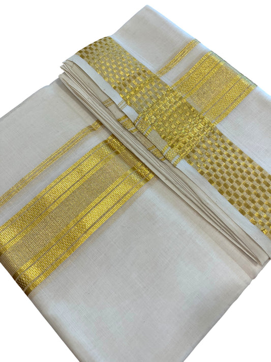 Southloom Premium Handloom Cotton Gold Kasavu Double Mundu with Gold Lines and Paa Neythu Border