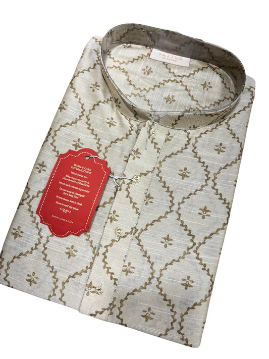 Southloom Semi Silk Short Kurta for Men in White Colour